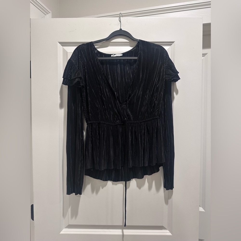 Zara Black Pleated Blouse